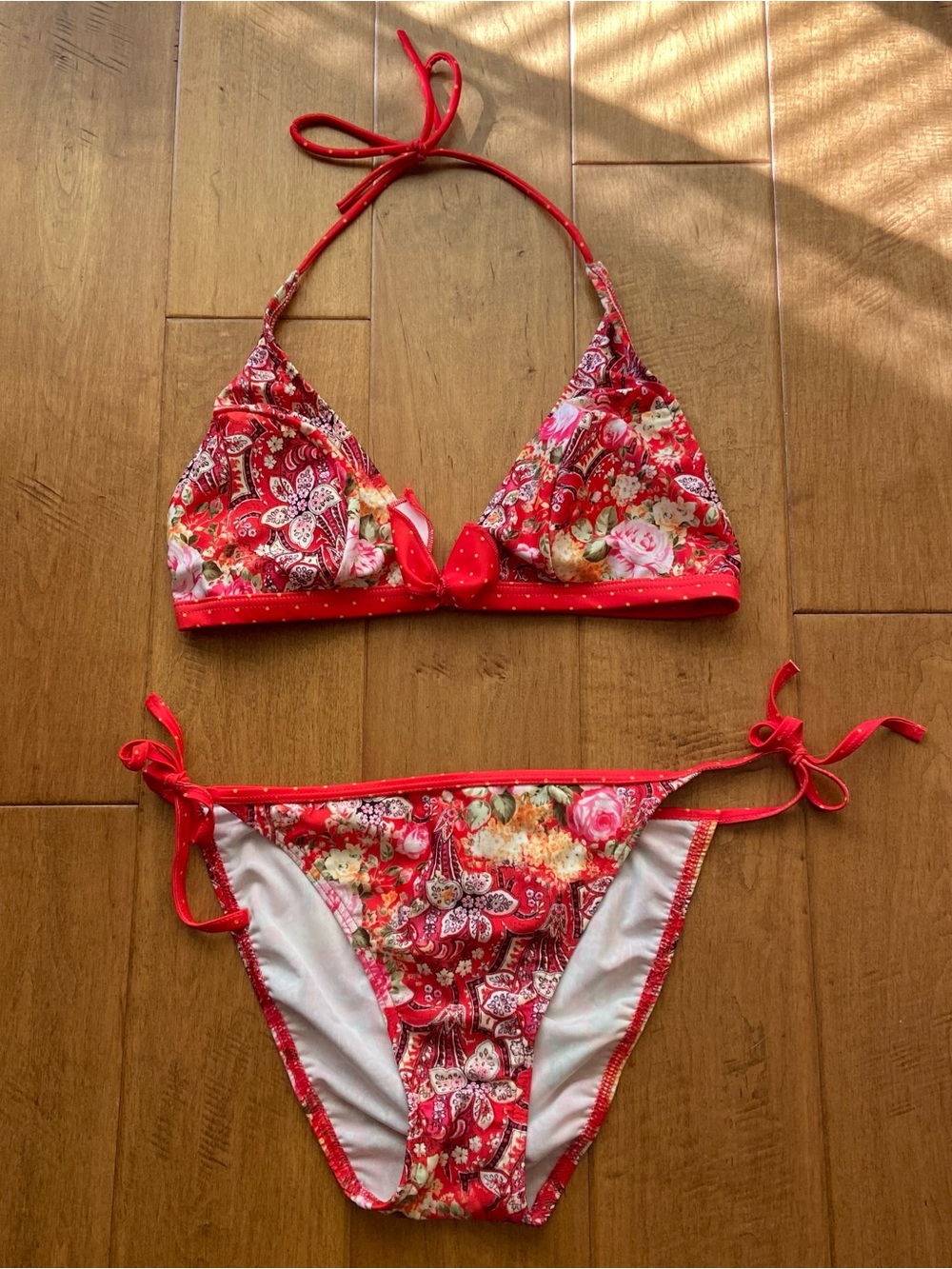 Y2K Red Floral Bikini Set
